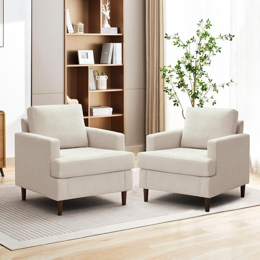 Mid-Century Accent Chair,Modern Linen Fabric Armchair for Living Room,Comfy Upholstered Reading
