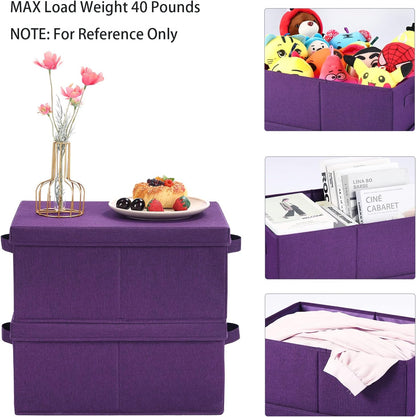 HOONEX Storage Bins with Lids for Organizing, Pack of 2, Storage Boxes with 2 Carry Handles and Sturdy Heavy Cardboard, 16.5" L x 11.8" W x 7.5" H for Shoes, Books, Clothes, Nursery, Dark Purple