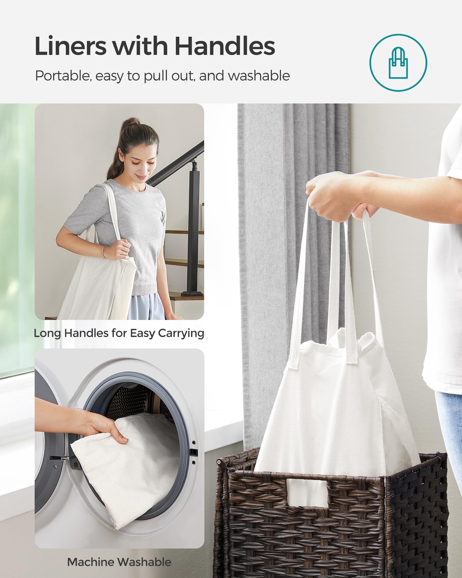 SONGMICS Laundry Hamper with Lid, 17.2 Gallon (65 L) Synthetic Rattan Clothes Laundry Basket with