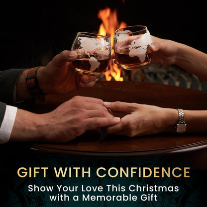 Globe Whiskey Decanter Gift Set by Royal Reserve | Etched World Map Globe Decanter 29 oz 850 ml with Glasses for Bourbon, Liquor – Whiskey Gifts for Men Dad Boyfriend Husband