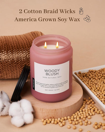 M&SENSE Rose Oud Wood Soy Candles 2 Wick, Large Scented Candles 19.4oz 110 Hour Long Lasting Burn Non Toxic Natural Luxury Aromatherapy Gifts for Women & Relaxing Spa Yoga