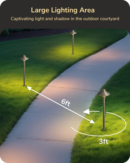 EDISHINE Solid Brass Low Voltage Pathway Lights Wired, 22" Tall 6" Shade, 4Pack Heavy Duty LED Landscape Lighting with G4 Bulb, 12V 350LM 3000K Waterproof Outdoor Landscape Path Light with Large Stake