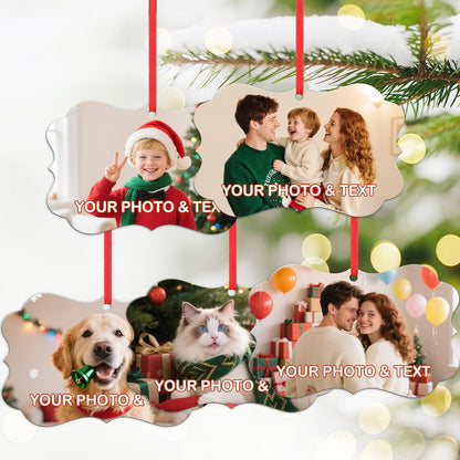 Personalized Photo Christmas Ornaments Double-Sided Metal Custom Picture Christmas Ornament 2024, Customized Xmas Tree Decorations Memorial Gifts for Kids Couples Family Friends Pet