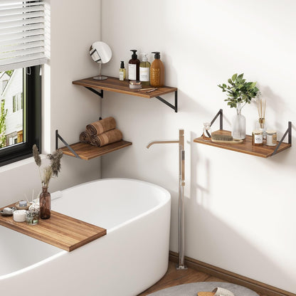 Fun Memories 27.5" W x12 D Floating Shelves, Large Wall Shelves 27.5 Inch Long, Set of 2, Farmhouse Wood Floating Shelf Wall Mounted, Deep Shelves for Bathroom, Living Room, Kitchen, Walnut Color