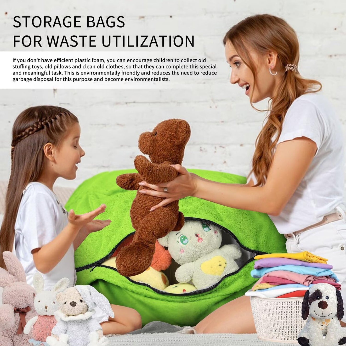 Bean Bag Chair for Adults 4FT,Soft Removable Cover for Teens/Girls Bedroom,Fluffy Giant Round Floor Beanbag Lounger Chairs (No Filler,Green)