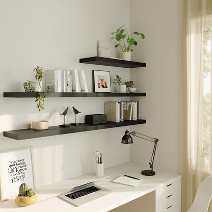 Large Floating Shelves for Wall Set of 2 Wooden Wall Shelves 30 in x 12.75 in x 2 inRoom Decor Long Shelf with Invisible Wall Mount Bracket for Bedroom Kitchen Living Room Black