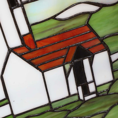 Bieye W10005 Pigeon Point Lighthouse Tiffany Style Stained Glass Window Panel with Hanging Chain, 15" W x 23" H