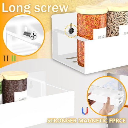 Magnetic Spice Rack Organizer for Fridge Seasoning Organizer for Kitchen Storage With Screw Magnetic Shelf for Oven, RV,Garage,Bathroom (White, 4pack)