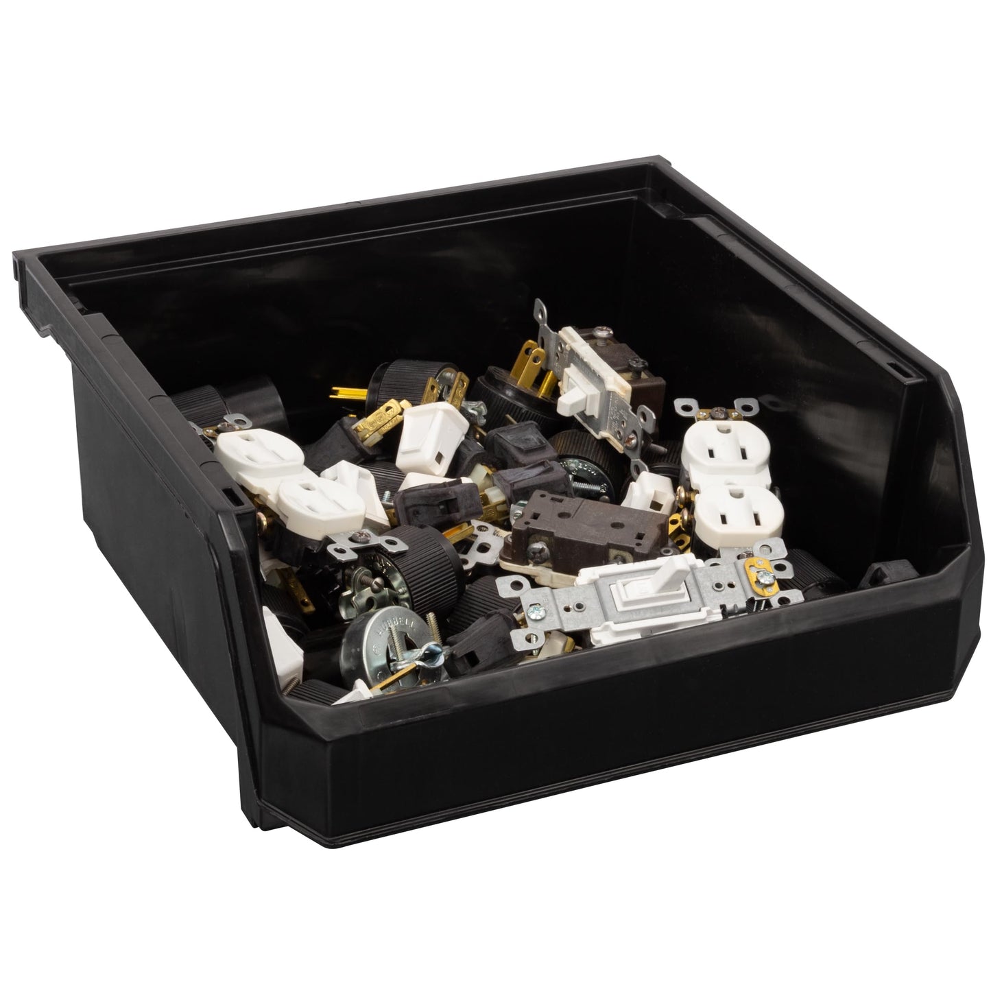 ReadySpace Medium-Wide Stackable Plastic Storage Bins, 4-Pack, Black