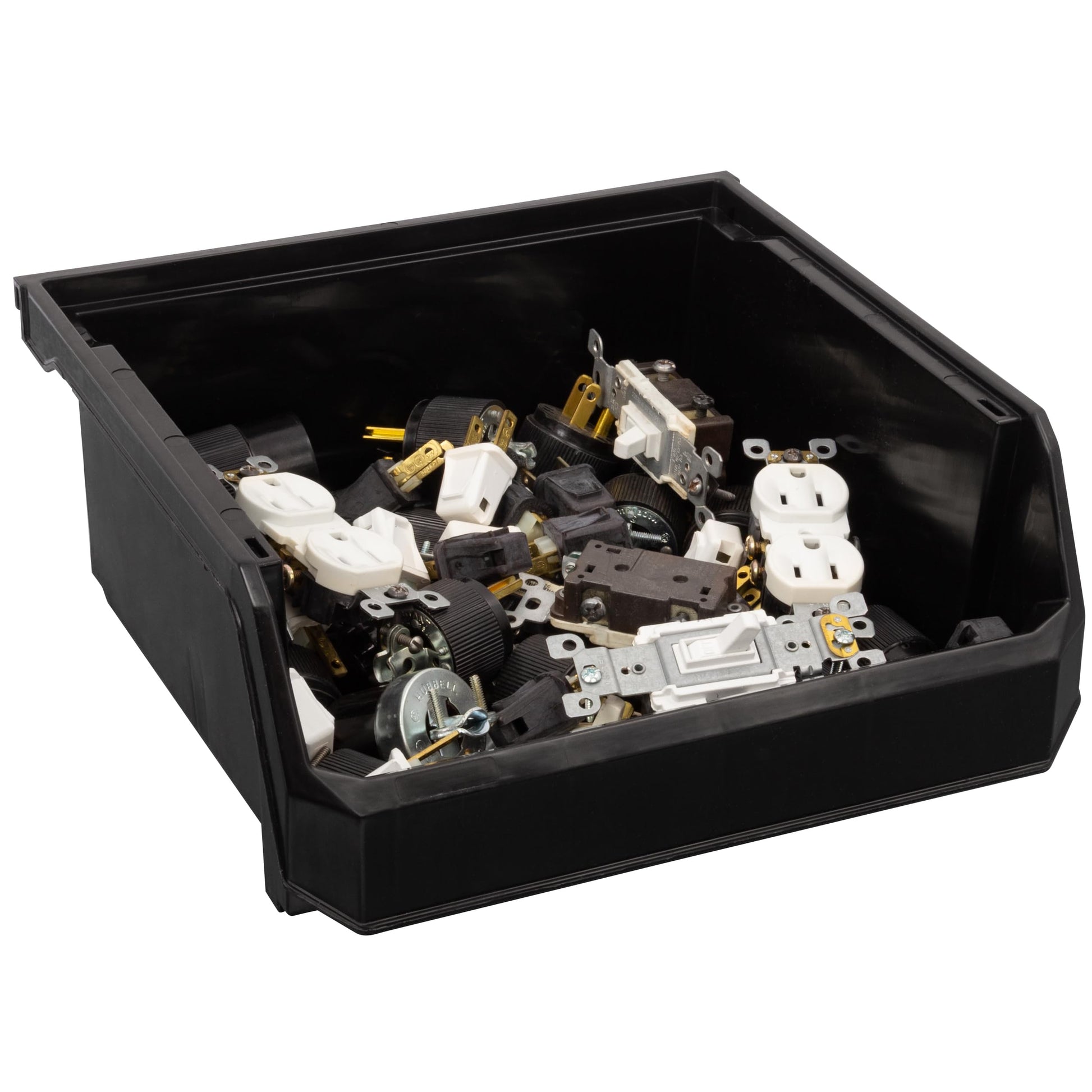 ReadySpace Medium-Wide Stackable Plastic Storage Bins, 4-Pack, Black