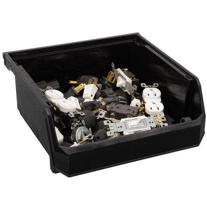 ReadySpace Medium-Wide Stackable Plastic Storage Bins, 4-Pack, Black
