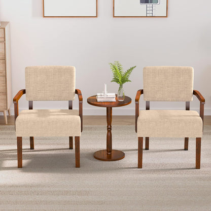 Accent Chair Set of 2 with Table, Living Room Chairs with Soft Seat and Armrests for Living Room Bedroom Reading Room Waiting Room (Beige) (AC01)
