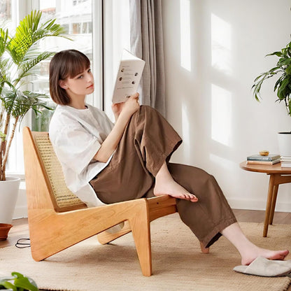 Rattan Accent Chair for Living Room, Mid Century Side Chair, Comfy Bamboo Chairs for Bedroom Reading Room, Wood