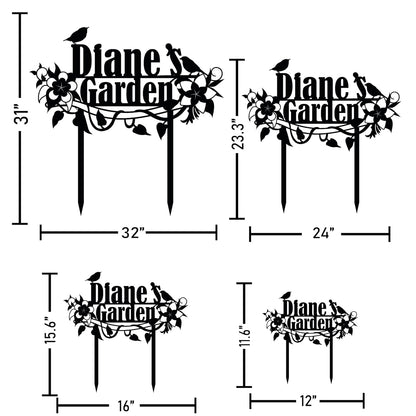 Personalized Flower and Bird Metal Garden Stake, Bird Garden Sign, Custom Flower Yard Decor, Mom's Garden Gift, Gardener Family Name Sign, Patio Home Gift, Yard Art, Housewarming Gift