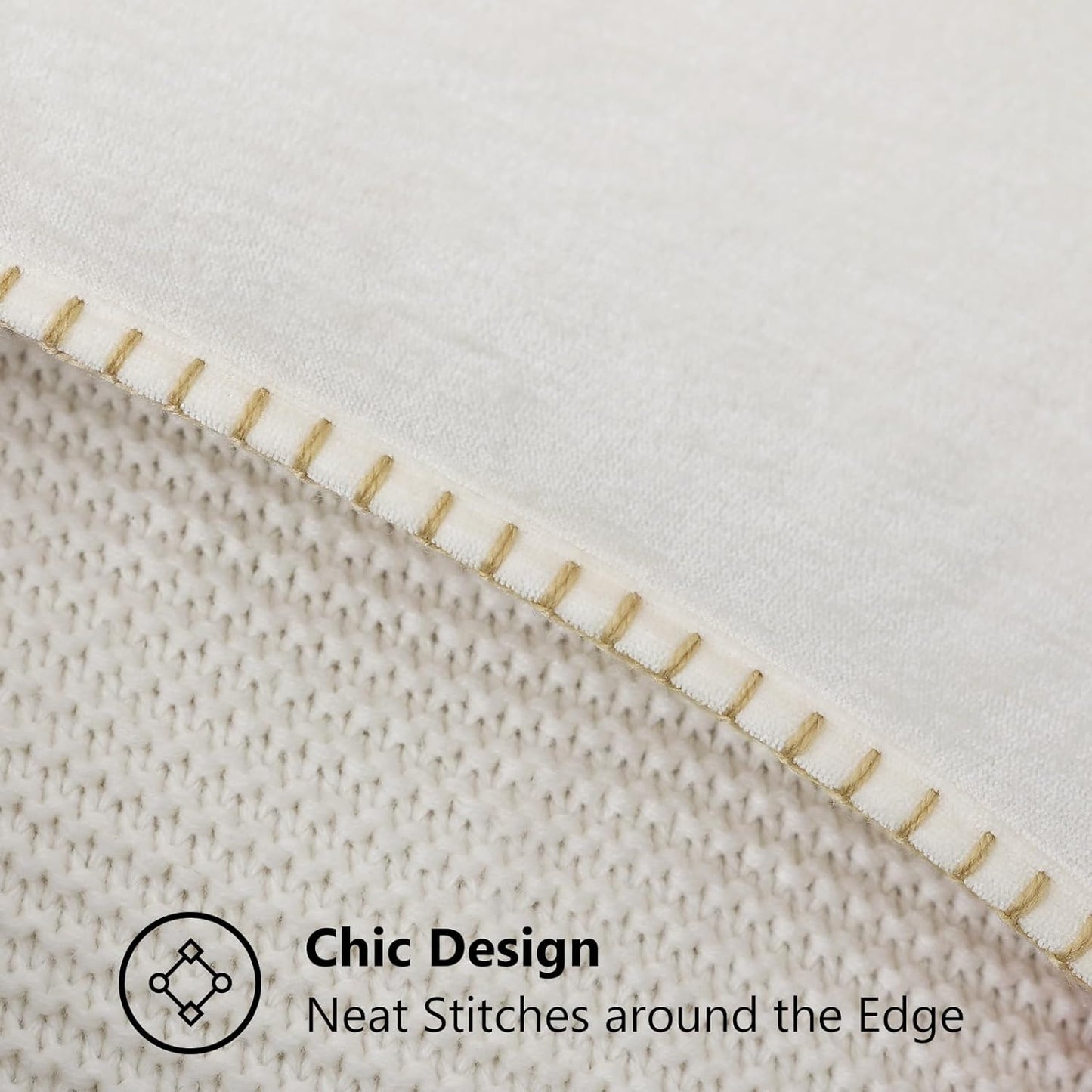 decorUhome Chenille Soft Throw Pillow Covers 18x18 Set of 2, Farmhouse Velvet Neutral Decorative Euro Pillow Covers with Stitched Edge for Couch Sofa Bed Home Decor, Cream White