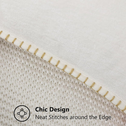 decorUhome Chenille Soft Throw Pillow Covers 18x18 Set of 2, Farmhouse Velvet Neutral Decorative Euro Pillow Covers with Stitched Edge for Couch Sofa Bed Home Decor, Cream White