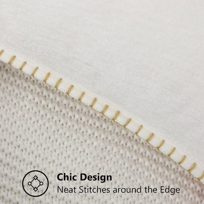 decorUhome Chenille Soft Throw Pillow Covers 22x22 Set of 2, Farmhouse Velvet Neutral Decorative Euro Pillow Covers with Stitched Edge for Couch Sofa Bed Home Decor, Cream White