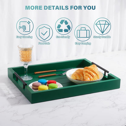 Ottoman Coffee Table Decorative & Serving Tray, 17x13 Inch Wood Tray with 4 Wooden Coasters - Perfect for Ottoman & Breakfast