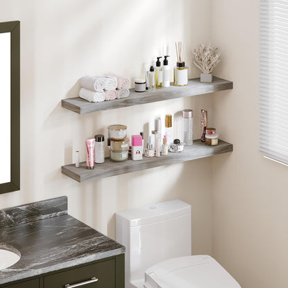 BAMEOS Floating Shelves,40 in W x 8in D Wall Mounted Wooden Shelves with Invisible Brackets Set of 2, Hanging Wall Shelves Decoration for Bedroom, Bathroom, Living Room and Kitchen