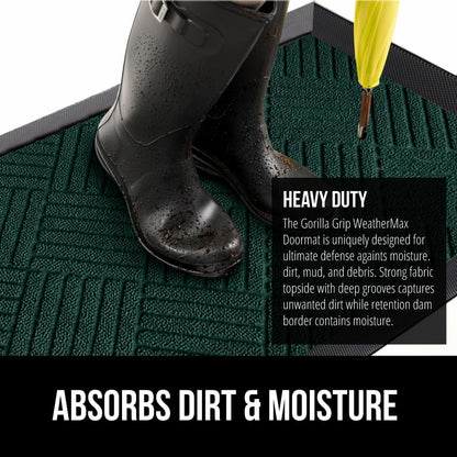 GORILLA GRIP 100% Waterproof All-Season WeatherMax Doormat US Designed Natural Rubber, Stain and Fade Resistant, Low Profile Indoor Outdoor Door Mats, Easy Clean Patio Mat, 23x35, Green Diamond