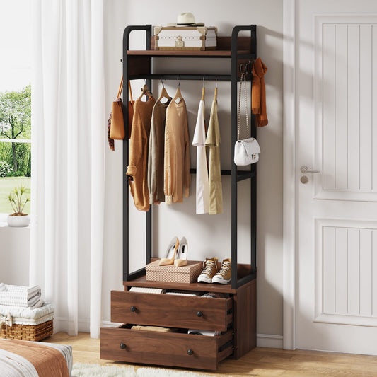 Tribesigns Freestanding Closet Organizer Small Clothes Rack Coat Rack with Drawers and Shelves