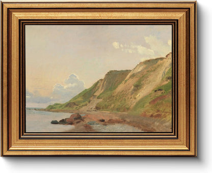 HUARCEY Gold Framed Vintage Wall Art for Living Room Canvas Coastal Wall Pictures Classic Landscape Painting Shelf Decor Natural Aesthetic Room Decoration Elegant Artwork Print for Bathroom, Bedroom
