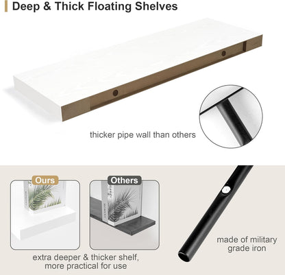 Heimlove White Bathroom Shelves Floating Shelves for Wall Shelf Over Toilet Long Wall Mounted Modern Farmhouse,48 x 12 Shelves with Invisible Brackets for Living Room, Kitchen, Bedroom