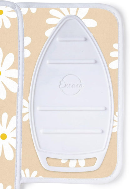 Encasa Homes Ironing Mat/Pad (Small 28"x20") with 3mm Padding & Silicone Iron Rest for Steam Pressing on Tabletop or Bed - Heat Resistant, Portable, Quilting & Travel Blanket - Daisy Beige