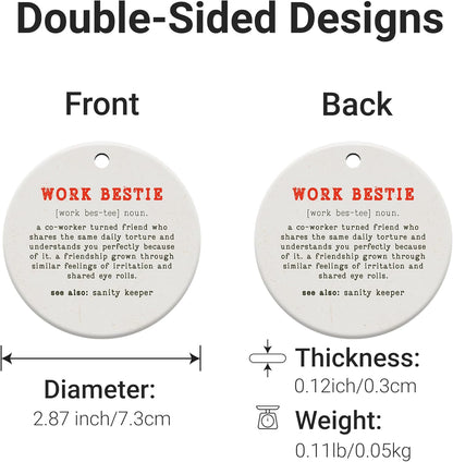 Friendship Gifts for Women, Best Friend, Funny, Work Besties, Sister, Friend Ornaments for Women, Ceramic Christmas Ornaments (Work Besties)