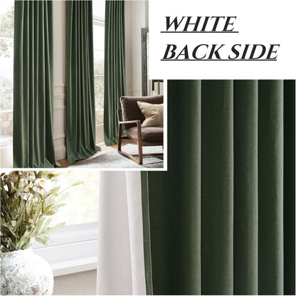 Dark Academia Decor Olive Green Textured Blackout Curtains Panels 108 Inches Lengh Large Window Extra Long Luxury Curtains for Living Room Flax Linen Drapes Pinch Pleated/Back Tab 9FT x2 Panels