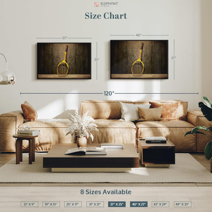 ElephantStock Vintage Tennis Racket Wall Art - Horizontal Framed Canvas - 1-Piece Living Room Wall Decor - Photography Sports Canvas Print - Brown and Black Decor for Wall - 37" X 25"