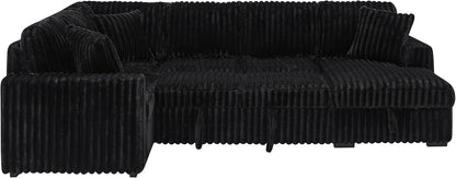 THSUPER 122-Inch Oversized U Shaped Plush Corduroy Fluffy Sectional Sleeper Sofa with Pull Out Bed, Storage Chaise Lounge and USB Charging Port - Black