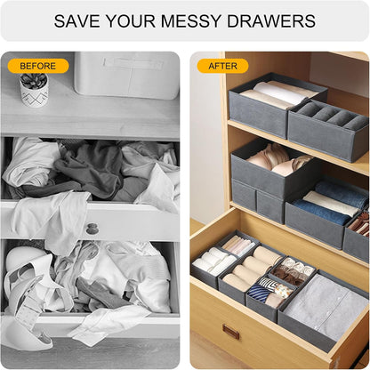 6 Pack Drawer Organizers for Clothing,Fabric Foldable Closet Organizers and Storage Dresser Drawer Dividers Storage Basket Bins for Clothes,Socks,Scarves,Ties,Underwear,Towels