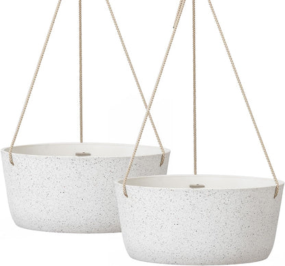 La Jolie Maison Large Hanging Planters - 12 Inch Outdoor Flower Pots, Hanging White Planters Set of 2
