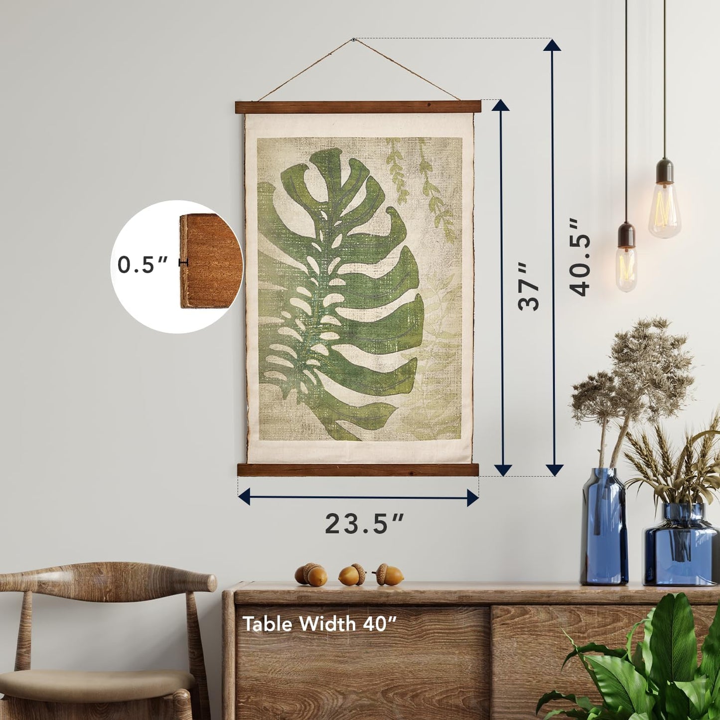 American Art Decor Leaf Wall Scroll Tapestry with Rope