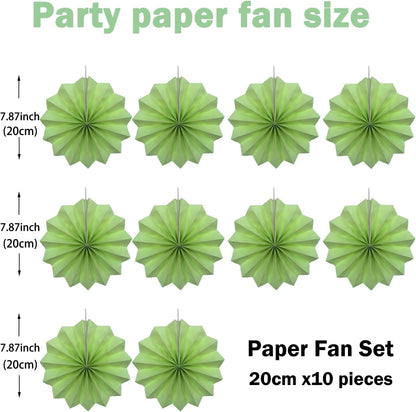 BARTHEW Green Hanging Paper Fans, 8in, 30 Pack, DIY Set, Minimalist Modern Style, Green, Military Theme, Birthday Occasion