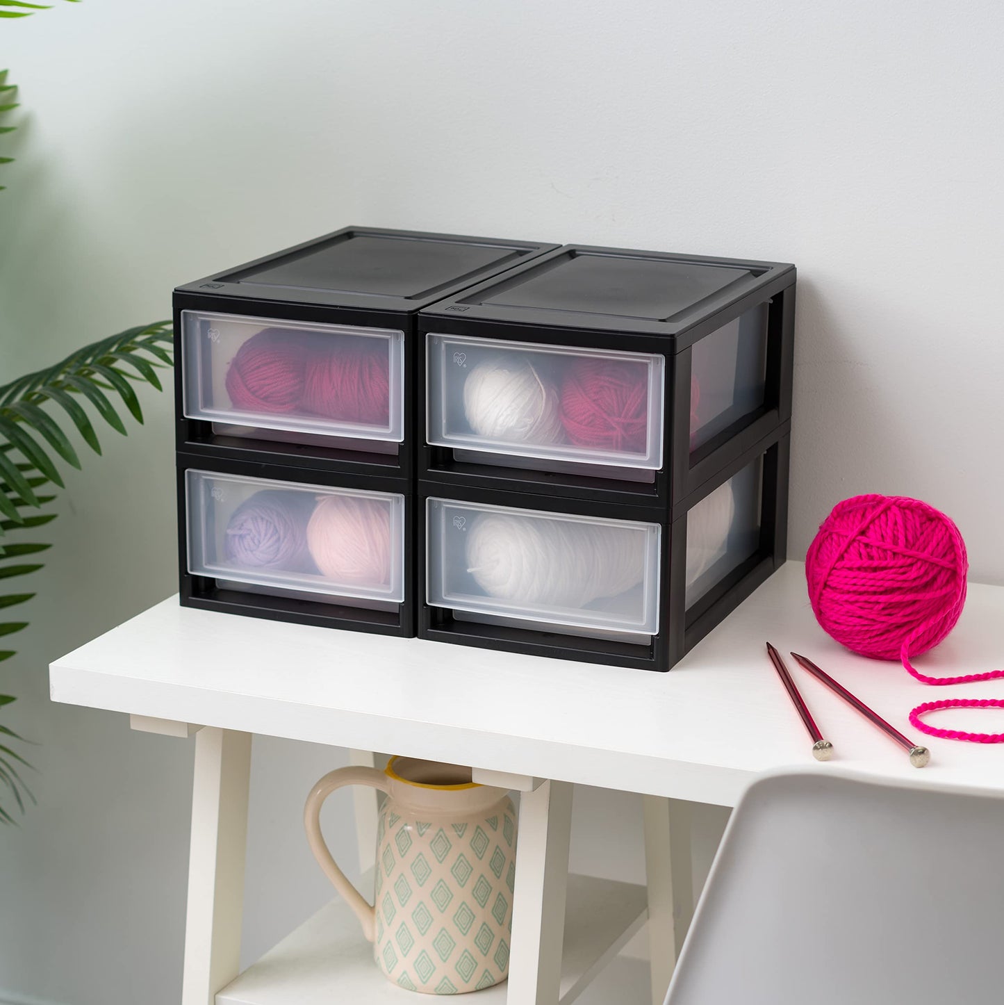 IRIS USA 4-Pack, 6 Qt. Small Stacking Drawer Storage Organizer, Black