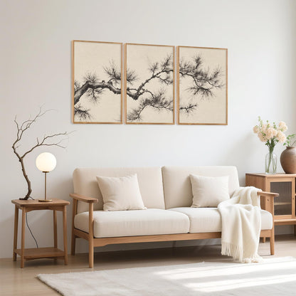 HPNIUB Vintage Sketch Pine Tree Framed Canvas Wall Art Set, Brown Antique Tree Branch Wall Decor, Nature Botanical Art Print, Modern Landscape Pictures for Living Room, Bedroom, Office- 16 x24 x3