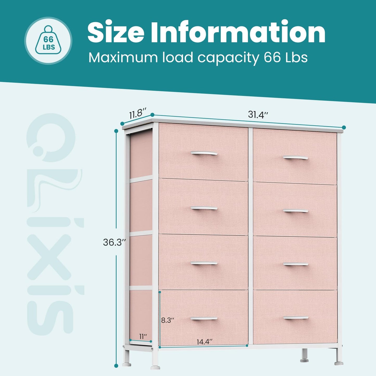 OLIXIS 8 Drawer Storage Dresser for Bedroom, Closet Organizers Units, Pink