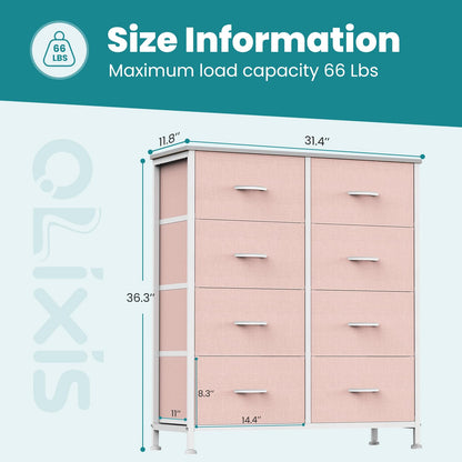 OLIXIS 8 Drawer Storage Dresser for Bedroom, Closet Organizers Units, Pink