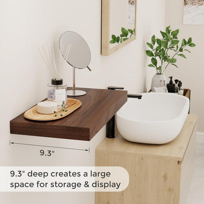 Fun Memories 16 Floating Shelves for Wall, 9 Inch Deep Floating Shelf for Bathroom, Rustic 16 x 9 Floating Shelf for Kitchen, Bedroom, Wide Wooden Shelves Wall Mounted, Walnut Color, Set of 2