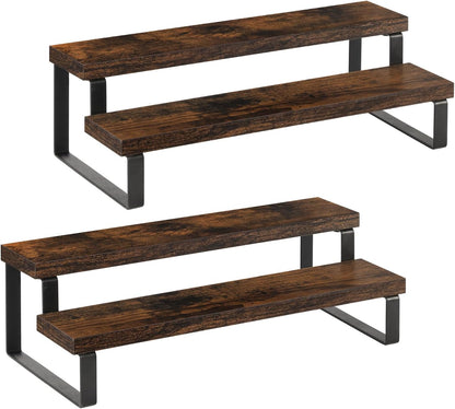 YINMIT Wooden Display Riser Stand, Tiered Perfume and Cologne Organizer Stand, 2 Tier Spice Rack Organizer, Rustic Display Shelf for Candles (2 Tier, 2 Pack)