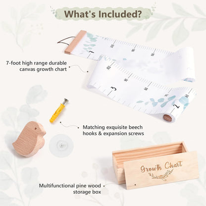 Growth Chart for Wall 7 Ft Height Chart with Keepsake Box & Hook Waterproof Canvas Measure Wall Ruler Removable Neutral Nursery Wall Decor for Baby Kids Toddlers