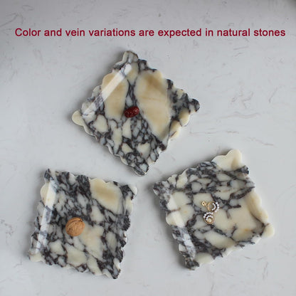 Natural Luxury Marble Tray with Scalloped Edge, Handmade Square Decorative Tray, Catch All Tray for Counter, Dresser, Nightstand and Home Décor (Calacatta Viola)