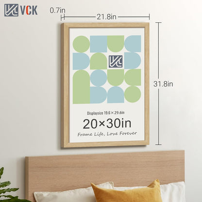 VCK 20x30 Oak Wood Frame for Poster & Picture, Natural Solid Wood Photo Frames 3 Pack, Wall Mounting Hanging