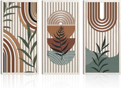 IARTTOP Large Abstract Geometric Wood Boho Wall Art Boho Wall Decor Set Mid Century Modern Wooden Wall Decor Bohemian Wall Art For Bedroom Living Room Office 16"x32"