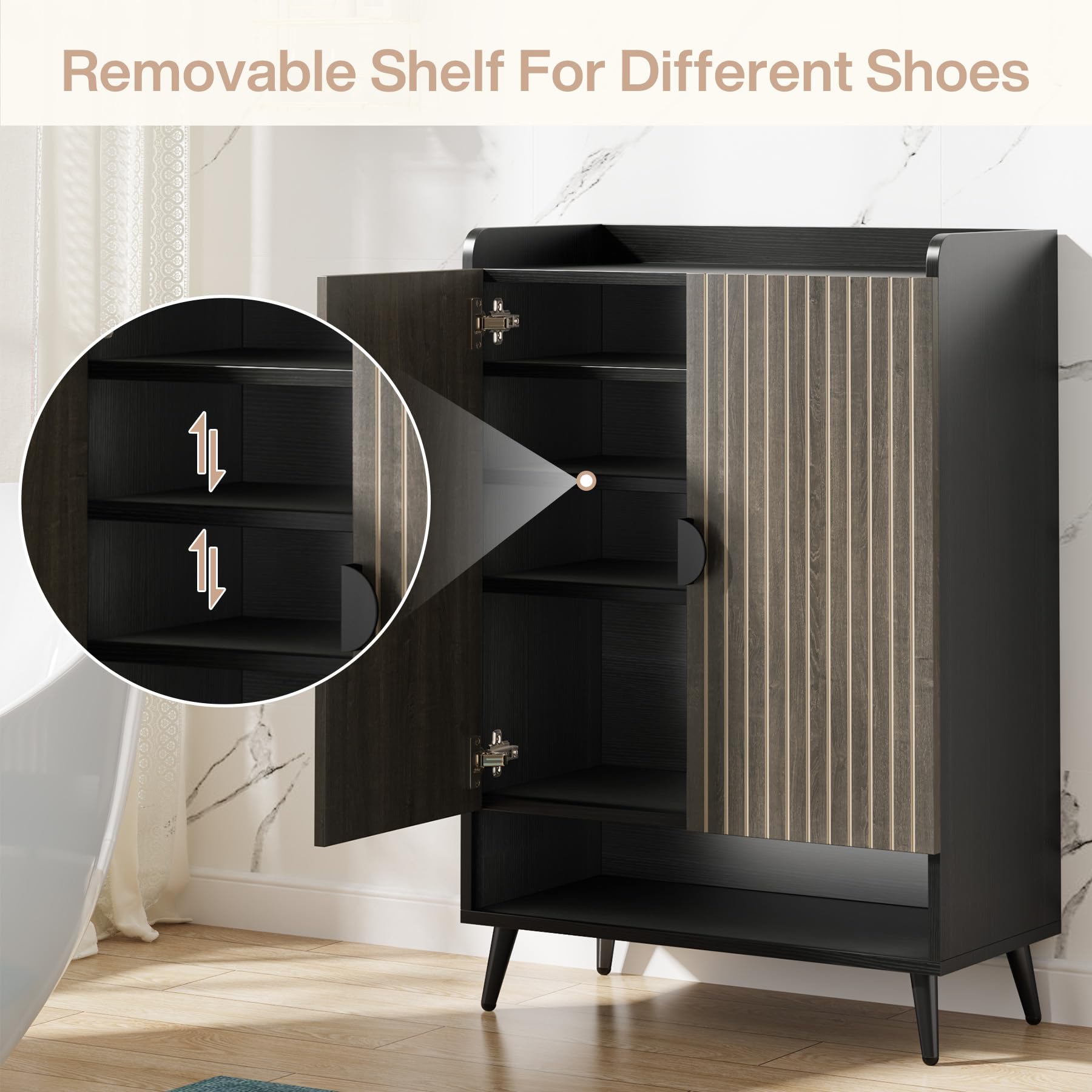 Tribesigns Shoe Cabinet with Doors, 7-Tier Shoe Storage Cabinet with Adjustable Shelves, Wooden