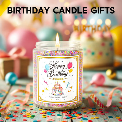 Birthday Candles - 9 oz Happy Birthday Candle with Vanilla Birthday Cake Scent, Gifts for Women & Men, Friendship Ideas