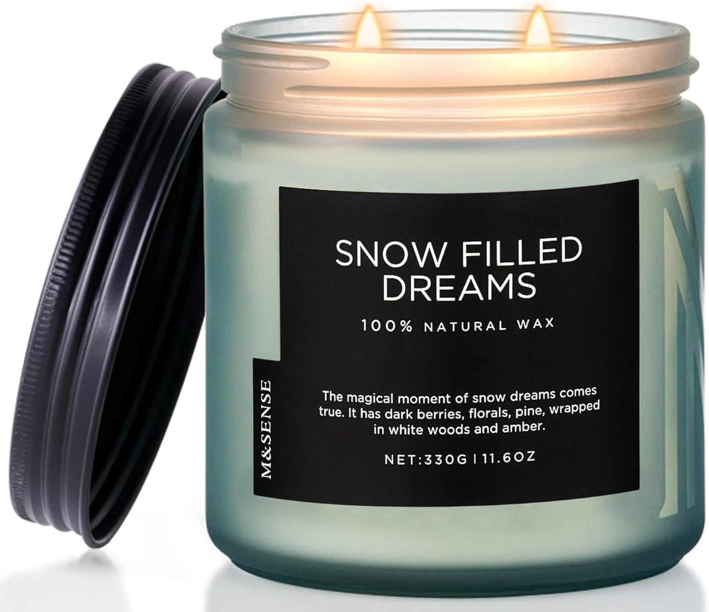 M&SENSE Snow Filled Dreams - Jasmine & Pine Scented Candle, 11.6oz Natural Soy Wax 70 Hours Long Lasting 2 Cotton Wick Aromatherapy Gifts for Home Decor, Winter Candle for Men and Women