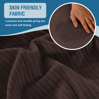 H.VERSAILTEX Velvet Stretch Couch Cushion Cover Plush Cushion Slipcover for Chair Cushion Furniture Protector Seat Cushion Sofa Cover (1 Piece Armchair Cushion Covers, Brown Striped)